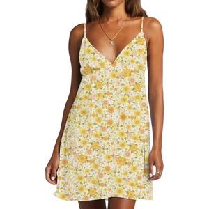 Billabong Just Add Sun Yellow Floral Slip Mini Dress Size Small